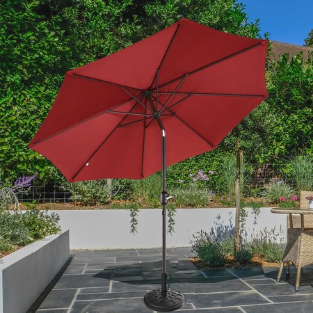 VILLACERA 9-Foot Outdoor Patio Umbrella with Base, Red 83-OUT5445B